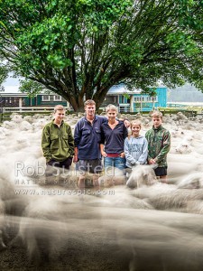 The Matthews Family of Waiorongomai Station. 170+ year connection. 'Here to Stay' - time passes while they stand. Josh, Charlie, Karla, Greta and William, Waiorongomai, South Wairarapa (54224QF00)